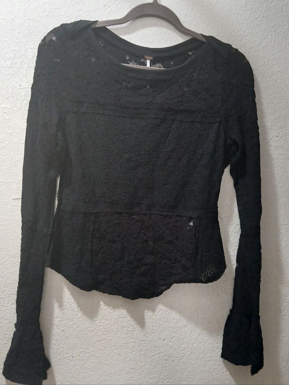 Free People Nwot size M Black Lace Long-Sleeve Top